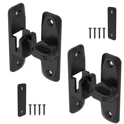 90/180 Degree Sliding Barn Door Locks and Latches, Black, 2 PCS | Sturdy Aluminum Alloy, Proof Door Lock for Inside Barn Door, Screen Door, Bathroom, Closet, Cabinet, Screws & Spacer Included - color: Black-2PCS