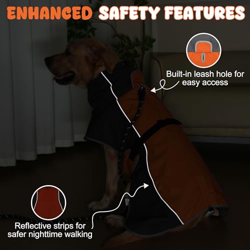 Dog Raincoat, Waterproof Dog Coat with Polar Fleece Lining - color: Orange, size: Large
