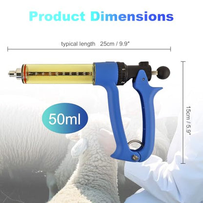 2-Piece Set, RANCH CHOICE 50ML Semi Automatic Livestock Syringe, Dose Adjustable, Continuous Repeating Luer Lock Cattle Syringe for Cow Goat Pig Sheep Hog - size: 2-Piece 50ML