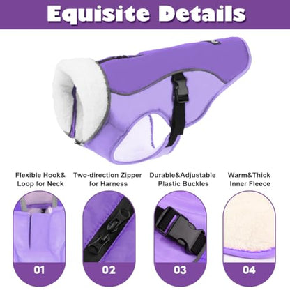 EMUST Dog Winter Coat, Waterproof Fleece Dog Jacket Winter for Medium Dogs - color: New Purple, size: Medium