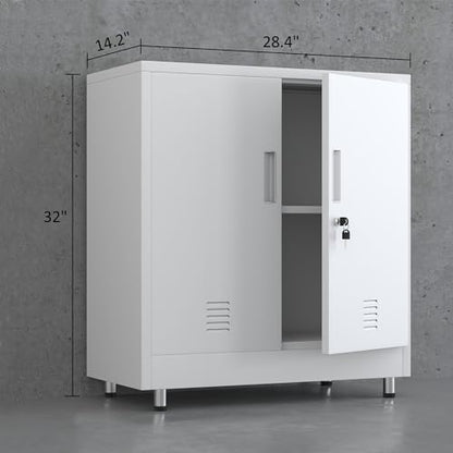 JINGUR Metal Storage Cabinet with Locking Doors and Adjustable Shelf, Small Lockable Sideboard Buffet Cabinet for Home Office Hallway Entryway Living Dining Room (White) - color: White