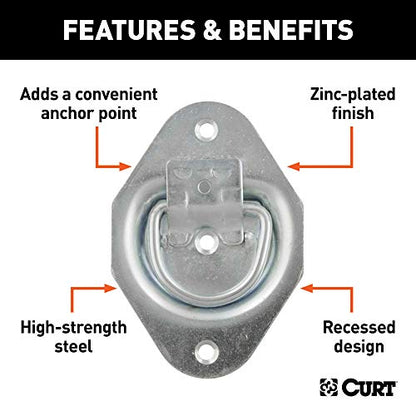 CURT 83601 1-3/8 x 1-7/8-Inch Recessed Trailer Rope Ring Tie Down Anchor, 1,200 lbs Capacity - size: 1 Count (Pack of 1)