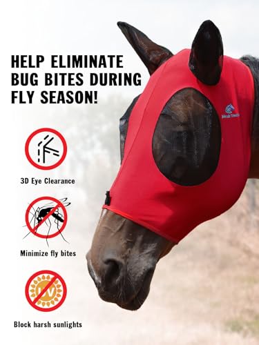 Mask Tech 5 Pieces Horse Fly Masks with Ears, Stretchy Elastic Mesh Fly Masks, 3D Eye Clearance, UV Protection-Large,Combo 24 - color: Combo 24, size: Large