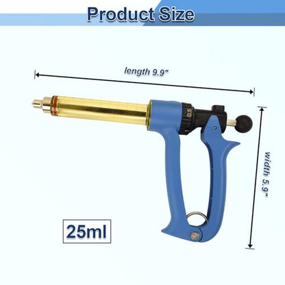 VET.PLUS 25ML Semi Automatic Livestock Syringe with Two Tubes, for Cattle Cow Horse Goat Hog Sheep, 0.5ml to 2.5ml Dose Adjustable Continuous Repeating Luer Lock Veterinary Syringe - size: 2 Tubes (25ML)
