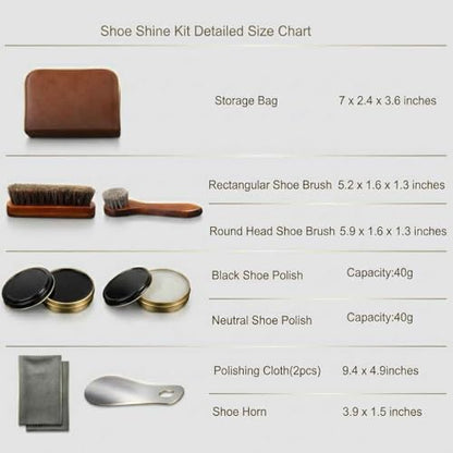 shoe care kit horsehair brush,long-handled round brush,white & black polish,polishing cloth,shoe horn,storage box. - color: White+black