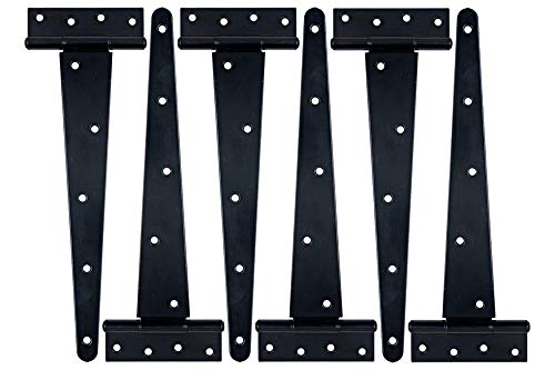 HLMOptimo Heavy Duty T Hinge Tee T Strap Shed Gate Barn Fence Door Hinge Wrought Rustproof All Size Black (6 pcs, 12 inch) - size: 12 Inch, style: 6개