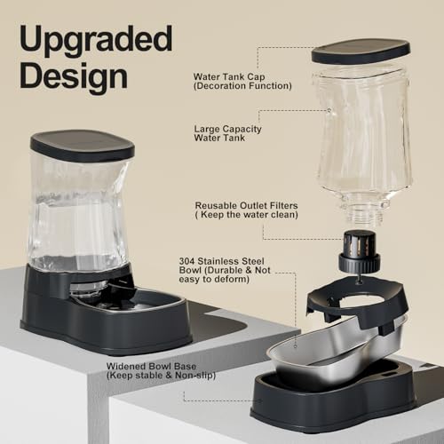 Automatic Dog Water Dispenser, Stainless Steel Bowls Feeder, 100% BPA-Free - color: Dark Grey, size: 1 Gallon