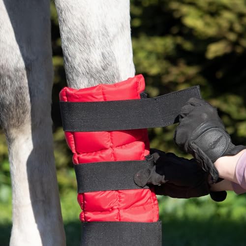 Harrison Howard Ice Boot for Horse Cool Gel Pack Leg Wrap for Treating Full Leg, Knee, Hock Injuries Reusable Ice Cooling Therapy - color: Red