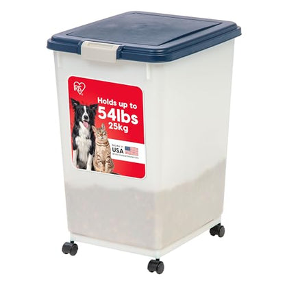 IRIS USA Dog Food Storage Container, Up to 54 lbs, Navy/Pearl, Made in USA - color: Navy/Pearl, size: 54 lbs