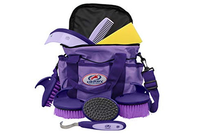 Derby Originals 9Piece Horse Grooming Set with Matching Nylon Carry Bag - Available in 8 Fun Colors, Purple & Lavender - color: Purple/Lavender