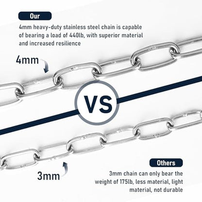 ZRruoin (2 Pack) Heavy Duty Swing Chains 440LB Capacity - Stainless Steel Hanging Chair Chains with Carabiners for Swing Set Accessories, Yoga Trapeze, Hammock Chair, Indoor Outdoor Gym - size: 40inch-2PCS