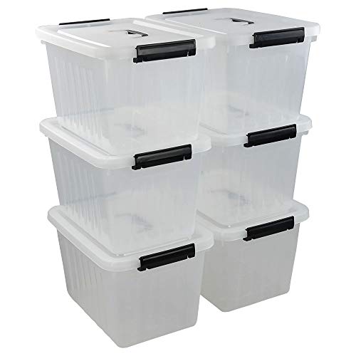 12 Quart Storage Box with Handle, 6 Pack Latching Container Bin | Clear, Stackable, Plastic Lidded Storage Bin - size: 12 Quart