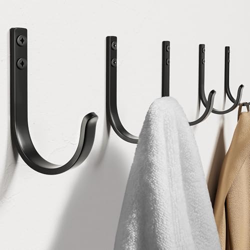 22LB Wall Hooks for Hanging Towel/Coat, Black 5 Pack - color: Black, size: 5 Pack