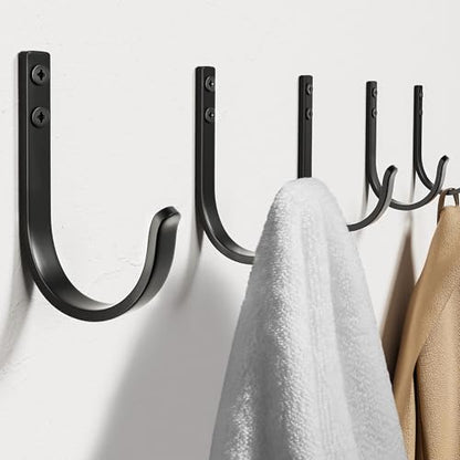 22LB Wall Hooks for Hanging Towel/Coat, Black 5 Pack - color: Black, size: 5 Pack