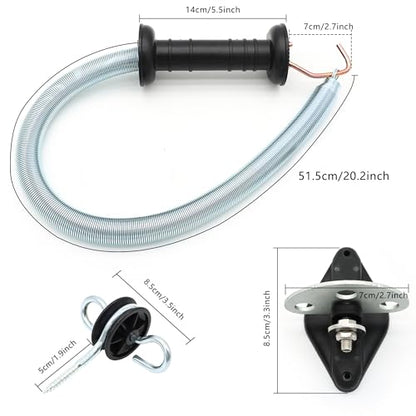 Electric Fence Spring Gate Handles Kit, Dual Ring Electric Fence Insulators for Wooden Post, Electric Fence Handle Set with Anchors,16-Feet Tension Spring, Black (4)