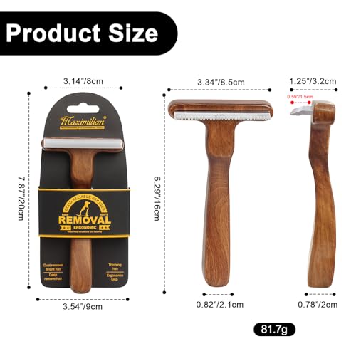 MaximiLian Medium T-Shaped Deshedding Dog Brush with Solid Wood Handle | Stainless Steel Blades,Undercoat Rake for Dogs&Cats,Dog Brush for Shedding,Pet Deshedding Tool,Remove Loose Hair Mats Tangles