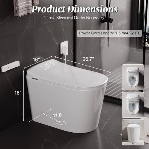 Smart Bidet Toilet with Tank Foam Shield Dual Auto Flush/Lid&Seat | Foot Sensor UV-C light Electric Modern One Piece Toilet for Bathroom with Siphon Dual Flush 0.8/1.2 GPF MAP 1000g - color: Snow White