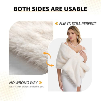 Women's Luxe Short Pile Faux Fur Coat with Shawl Collar - color: Flax