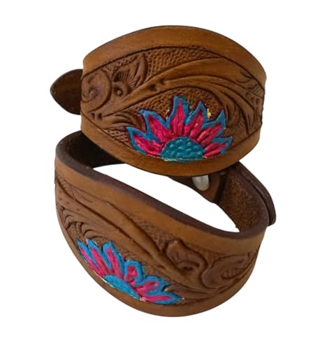 Stitched Leather Western Saddle Stirrup Replacement Hobbles for Youth Saddle - color: Tan Flower
