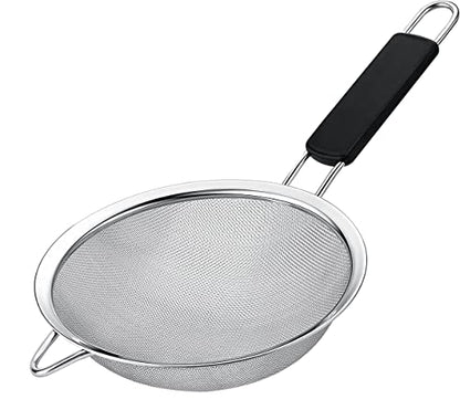 Fine Mesh Strainer with thermo plastic rubber handle - Sieve Fine Mesh Stainless Steel - Ideal to Sift Flour, Icing Sugar, Fruits and Vegetables (5.5 Inches) - size: 5.5 Inches - TPR