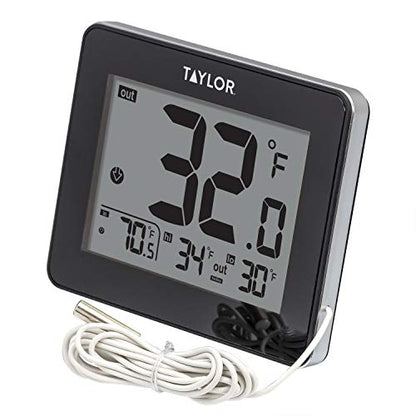 Taylor Wired Digital Indoor Outdoor Thermometer with LED Display, Wired Probe Sensor for Home, Greenhouse, Nursery, and Indoor Use, White Housing
