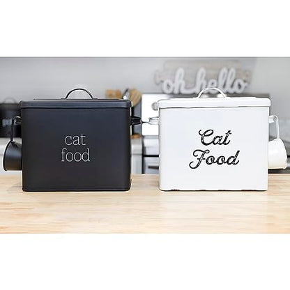 AuldHome Design Farmhouse Cat Food Container (Black) Enamel Look Rustic Cat Food Bin with Scoop