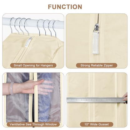 43 Inch Cotton Garment Bags for Hanging Clothes 3 Pack, Beige - size: 10"W x 43"H-3pcs - Beige