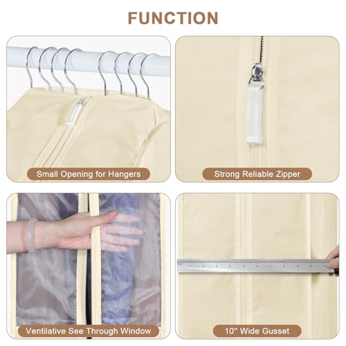43 Inch Cotton Garment Bags for Hanging Clothes 3 Pack, Beige - size: 10"W x 43"H-3pcs - Beige