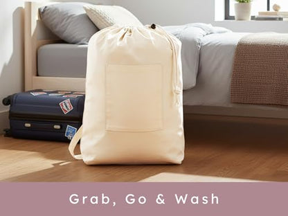 PurpleEssences Cotton Laundry Drawstring Bag, 15x28 In, Set of 1 - Natural - size: 15 x 28 Inch