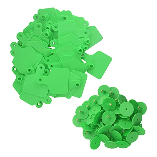 WMYCONGCONG 100 Sets Livestock Blank Ear Tags Green Livestock Identification Ear Tag Blank Tags for Goats Sheep Pigs Hogs Cows Cattle Calf Horse (Green) - color: Green