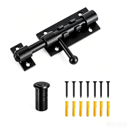 1-Pack 4" Barrel Bolt Latch Black,Stainless Steel Heavy Duty Gate Latches - color: Black-4.0inch