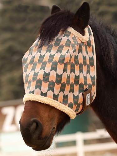 Tackmore Horse Fly Mask Without Ears, Breathable Structured Mesh for Horses, Soft Fleece Edging, UV Protection, Printed Turnout Mask for Pasture-Dark Green Waves L - color: Dark Green Waves, size: L