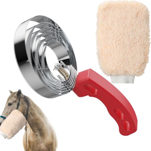 Curry Comb Kit, 6 Ring Curry Comb & Horse Grooming Mitts - color: 6 Ring Curry Comb & Horse Grooming Mitts