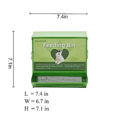 Metal Small Animal Feeder with Lid, Heavy Duty, Large Capacity Food Dispenser, Great for Rabbits, Guinea Pigs, Chinchillas and Other Small Animals (7.4 inch, Green) - color: Green, size: 7.4 inch