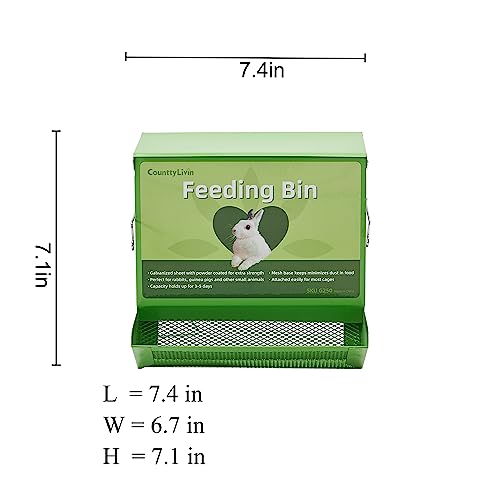 Metal Small Animal Feeder with Lid, Heavy Duty, Large Capacity Food Dispenser, Great for Rabbits, Guinea Pigs, Chinchillas and Other Small Animals (7.4 inch, Green) (Pack of 2) - color: Green, size: 7.4 inch (Pack of 2)