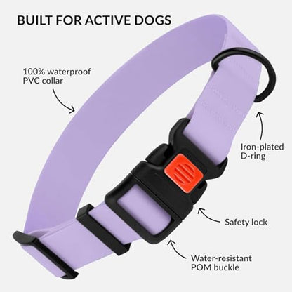 Heavy Duty Waterproof Dog Collar, PVC-Coated Nylon (Lilac, 10-13) - color: Lilac, size: Neck Fit 10"-13"
