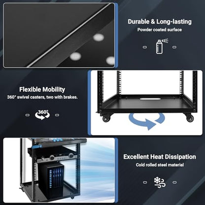 20U Server Rack w/ 2 Racks, Versatile Open Frame IT Rack - size: 20U