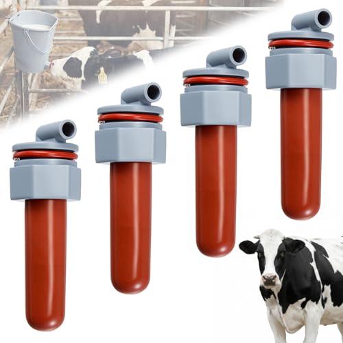 Sawysine 4 Pcs Calf Feeder Pacifier Teats with Fixed Base for Feeding Milk Bucket Soft Rubber Nursing Nipples with Anti-Backflow for Goats Cattle Horses Donkeys Calves Farm Animal Feeding Supplies