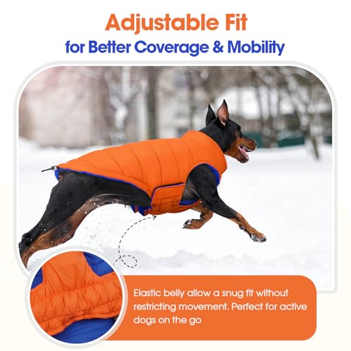 QBLEEV Reversible Dog Jacket, Windproof Dog Coat, Lightweight Puffer Vest - color: Orange-Navy, size: Medium