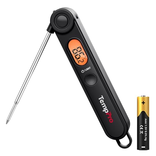 TempPro TempSwift Digital Meat Thermometer with Temperature Indicator | Instant Read Food Thermometer with Pop-up Meat Probe and Backlight for Oil Deep Fry Smoker BBQ Grill Kitchen Candy - color: Pitch-black