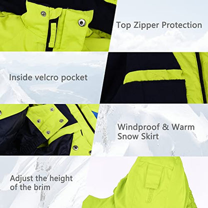 YINGJIELIDE Boy's Waterproof Ski Jacket,Kids Outdoor Snowboarding windproof Jacket,Fleece Lined Hooded,Warm Winter Snow Coat - color: Fluroscent Green, size: 7-8 Years