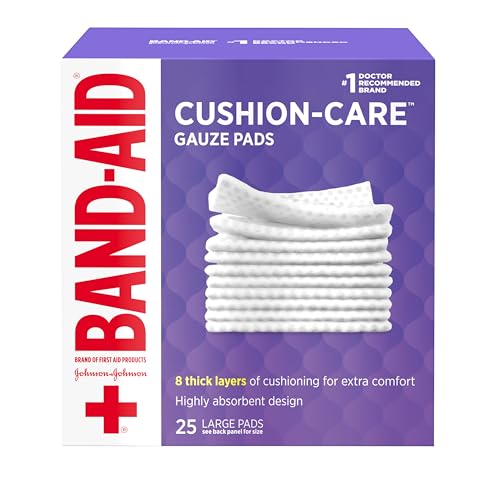 BAND-AID Brand Cushion-Care Gauze Pads, Large Size, 4 in x 4 in, 25 Count - size: 4x4 Inch (Pack of 25)