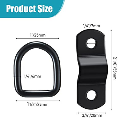 24 Pieces D-Ring Tie Down 1/4 Inch 700 Lbs D-Ring Bracket Mounting Plate for Ratchet Tie Down Straps Car Truck Bed Cargo(Black) - color: Black