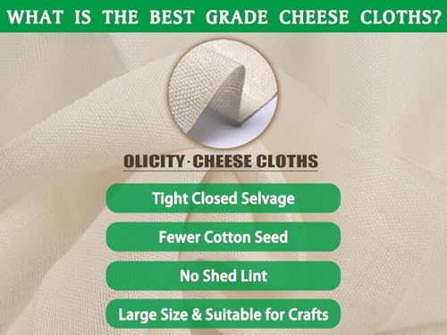 Olicity Cheese Cloths, Grade 100, 18 Sq Feet, Reusable Cheese Cloth