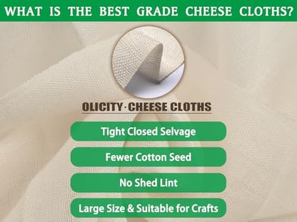 Olicity Cheese Cloths, Grade 100, 18 Sq Feet, Reusable Cheese Cloth
