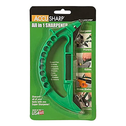 AccuSharp All-in-One Sharpener, All Purpose Sharpener for Knives, Scissors, Garden Tools, Sharpens & Restores Serrated Knives, Cleavers, Axes, Machete, Green - color: Green