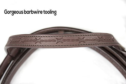 Tahoe Tack Hand-Tooled Barbwire Leather Western Browband Horse Headstall with Matching Split Reins - color: Tan, size: Draft