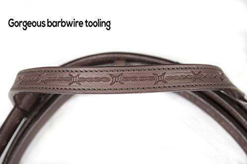Tahoe Tack Hand-Tooled Barbwire Leather Western Browband Horse Headstall with Matching Split Reins - color: Tan, size: Draft