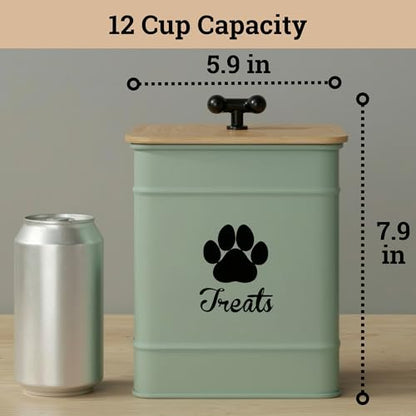 Dog Treat Container Airtight, 6"W x 8"H, Powder Coated, 12 Cup Capacity - color: Sage Green