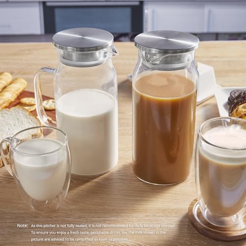 Bivvclaz 2 Pack 1.2 Liter 40 oz Small Glass Pitcher with Lid and Handle, Glass Carafe Water Pitcher for Hot/Cold Water, Iced Tea, Drinks, Coffee, Juice and Homemade Beverage - color: Clear, size: 40 Ounces (2 Pack)